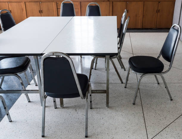 istock Table and metal chair set for informal conference. 936899342