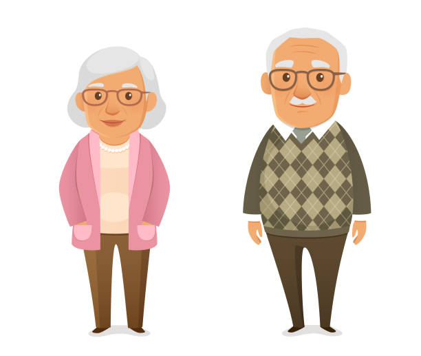 Funny Cartoon Illustration Of An Elderly Couple Stock Illustration -  Download Image Now - Senior Men, Senior Adult, Senior Women - iStock