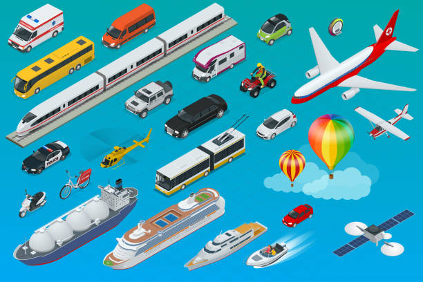 illustrations, cliparts, dessins animés et icônes de jeu d’icônes de transport ville plat isométrique. - motor ship