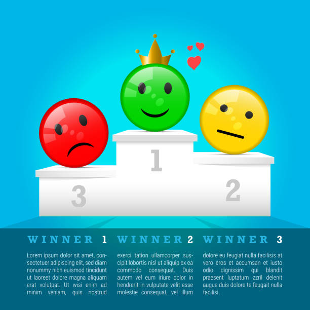 istock Sad, Neutral and Smiling Face Icons on 3D Prize Podium. Winners Award. Vector Illustration 936911872