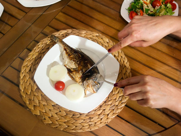 istock white, on a plate,fish, fried, only a woman, 936921022