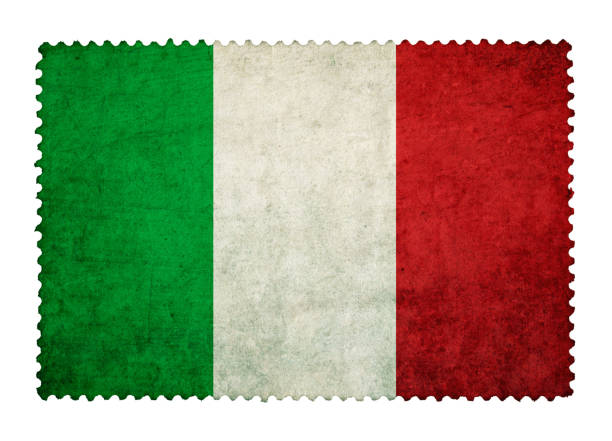 Flag of Italy on grunge postage stamp background isolated