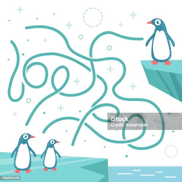 Childrens Labyrinth Vector Stock Illustration - Download Image Now - Maze, Thread - Sewing Item, Penguin