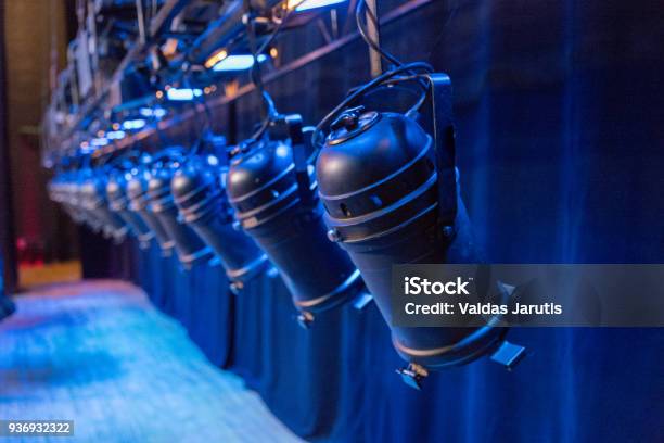 Stage Lighting Stock Photo - Download Image Now - Backstage, Blue, Construction Industry