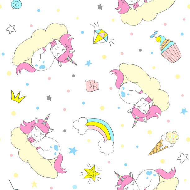 Seamless vector unicorn pattern for kids textile, prints, wallpapper, sccrapbooking. Seamless vector unicorn pattern for kids textile, prints, wallpapper, sccrapbooking. Doodle cute unicorn with doodle elements repeating background. disney character free background stock illustrations