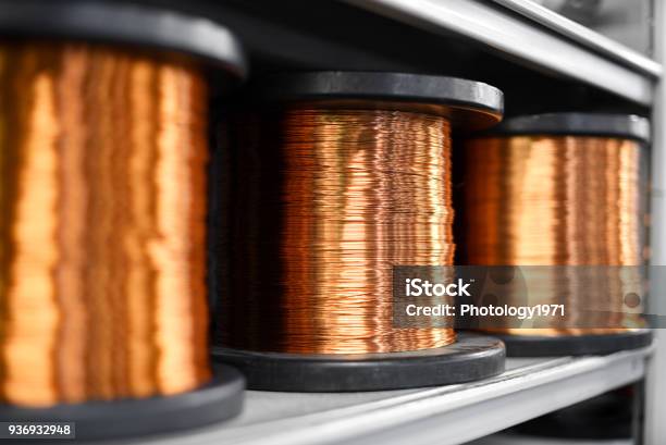 Coils Of Copper In Close Up Stock Photo - Download Image Now - Copper, Cable, Wire