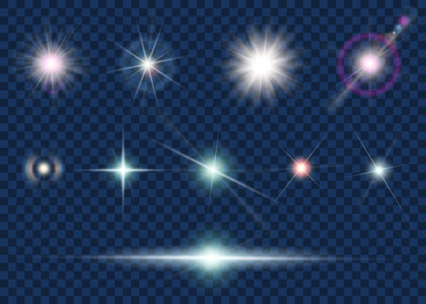 Set of light effect and star Set of light effect and star isolated on transparent background. Stock vector illustration. light flare stock illustrations