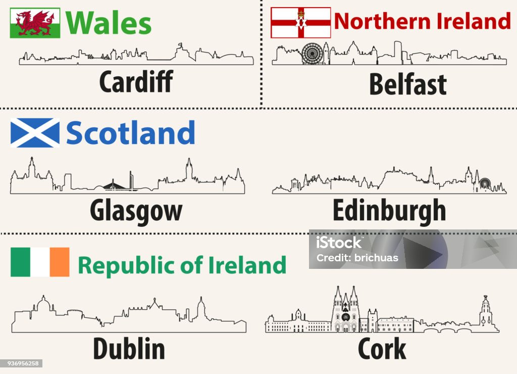 vector abstract outlines of British cities skylines Cork City stock vector