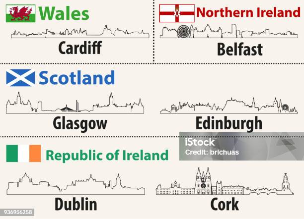 Vector Abstract Outlines Of British Cities Skylines Stock Illustration - Download Image Now