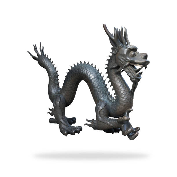 black dragon statue on isolated background with clipping path. chinese new year powerful symbol. - dragon china year thai culture imagens e fotografias de stock