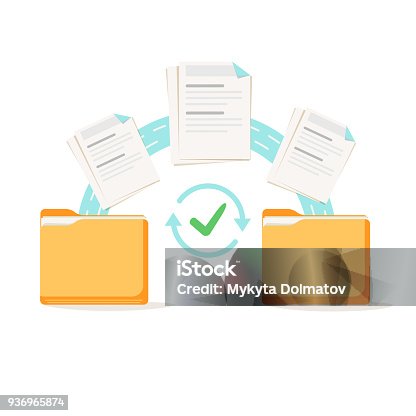 istock Data transfer, copying, uploading process, file sharing or sending documents from one file folder to another 936965874