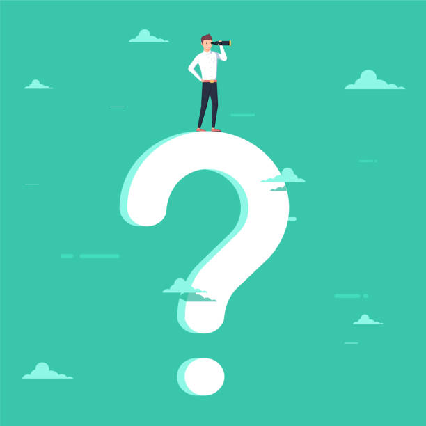istock Business decision vector concept with businessman visionary standing on giant question mark. Symbol of business vision 936965922