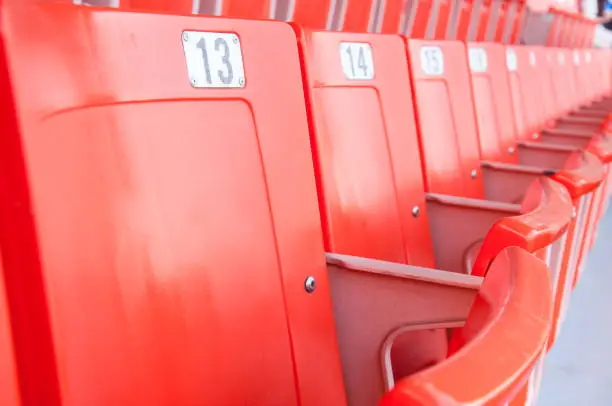 Photo of Grandstand seats in stadium, Empty seats in a day without sports