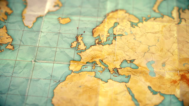 vintage sepia colored world map - zoom in to Europe - blank version