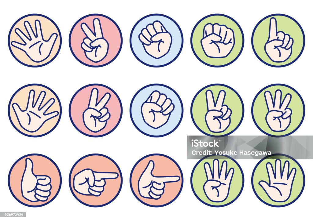 Hand gesture and sign icon collection Rock paper scissors　etc hand sign set, vector illustration , Hand stock vector