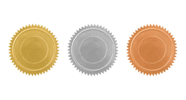 Vintage Seals Variation Vintage gold, silver and bronze seals variation isolated on white seal stock pictures, royalty-free photos & images