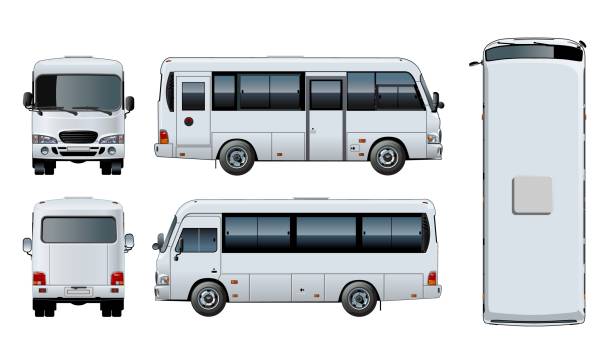 ilustraciones, imágenes clip art, dibujos animados e iconos de stock de maqueta de mini-bus vector urbano de pasajeros - bus coach bus tour bus isolated