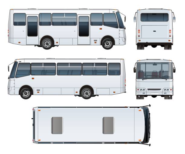 ilustraciones, imágenes clip art, dibujos animados e iconos de stock de maqueta de mini-bus vector urbano de pasajeros - bus coach bus tour bus isolated