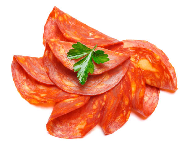 istock Italian Salami or spanish chorizo on white background 936995064