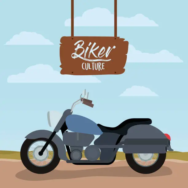 Vector illustration of biker culture poster with classic vintage motorcycle with blue fuel tank