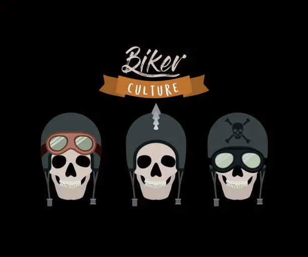 Vector illustration of biker culture poster with skulls motorcyclists