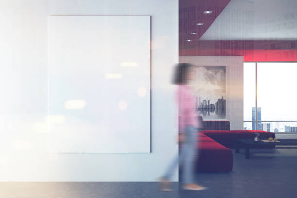 istock White and red living room, poster, wall blur 937003356