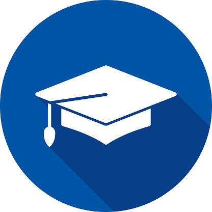 Vector illustration of a blue graduation cap icon in flat style.