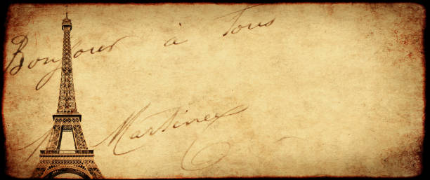 istock Vintage grunge background with old paper texture and Eiffel Tower 937010106