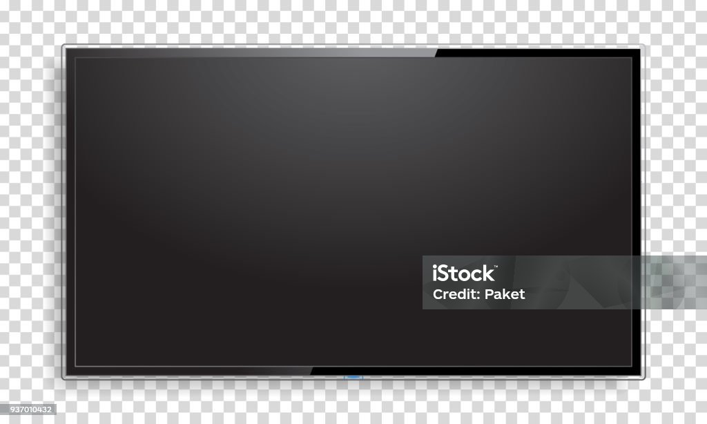 Realistic TV screen mock up Realistic TV screen. Large computer monitor display mockup. Blank television template. Modern stylish lcd panel, led type. Graphic design element for catalog, web site, as mock up. Vector illustration Television Set stock vector