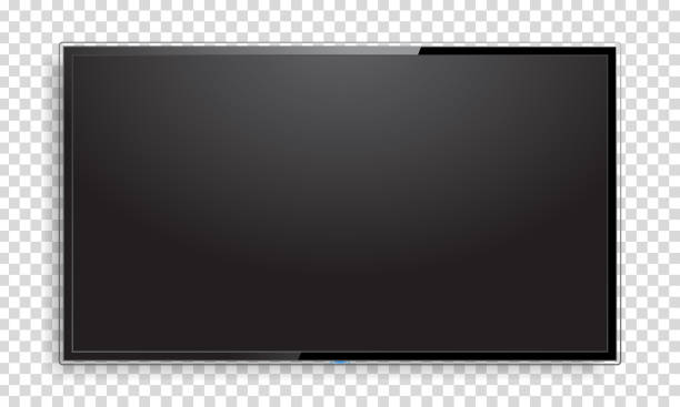 Realistic TV screen mock up Realistic TV screen. Large computer monitor display mockup. Blank television template. Modern stylish lcd panel, led type. Graphic design element for catalog, web site, as mock up. Vector illustration tv screen stock illustrations