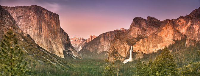 El Capitan and Half Dome panorama Yosemite National Park , California in the Sierra Nevada mountains