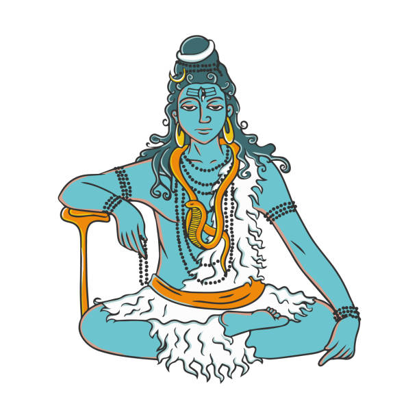 cartoon doodle lord shiva siedzi w medytacji. - india guru symbol om symbol stock illustrations