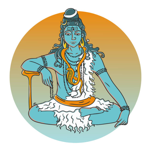 cartoon doodle lord shiva siedzi w medytacji. - india guru symbol om symbol stock illustrations