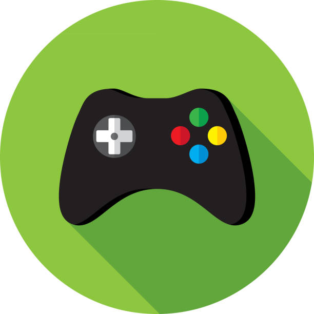 Video Game Controller Icon Flat Vector illustration of a black video game controller against a green background in flat style. handheld video game stock illustrations