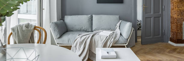istock Scandinavian style, gray living room 937018172