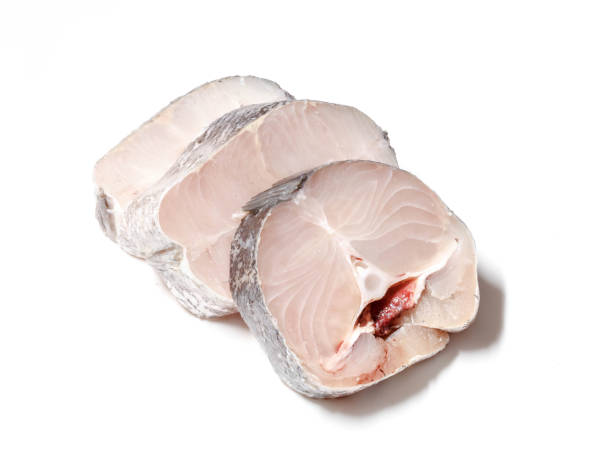 istock Pieces of fresh raw hake fish isolated on white background. 937018918