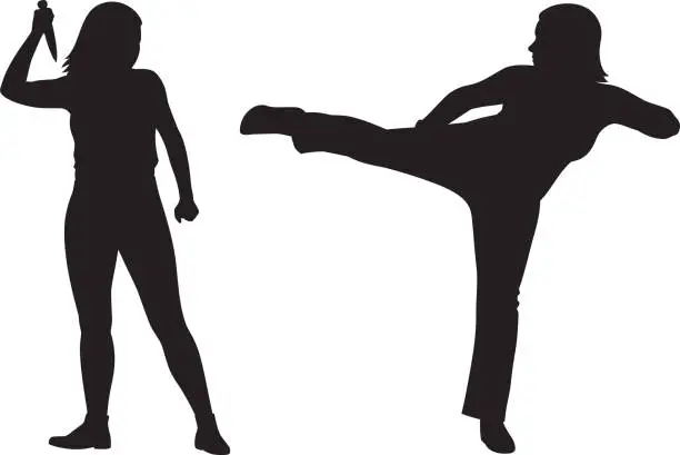 Vector illustration of Two Women Fighting Silhouettes