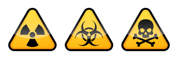 znaki wektorowe ostrzeżenia. znak promieniowania, znak zagrożenia biologicznego, toksyczny znak. - nuclear power station danger symbol radioactive stock illustrations