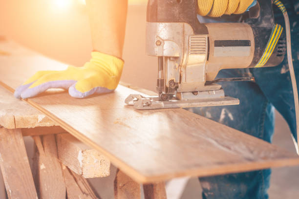 istock Building electrotool for professional work on installation of floor coverings, electric jigsaw 937045712