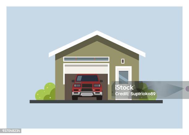 Car Garage With Two Doors Stock Illustration - Download Image Now - Garage, House, Car