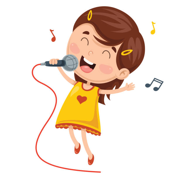 vektor-illustration der kinder machen kunst performance - singen stock-grafiken, -clipart, -cartoons und -symbole