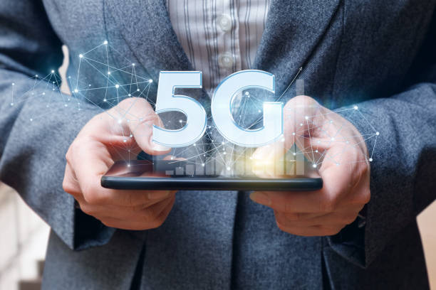 istock Businesswoman showing symbol 5g. 937048810