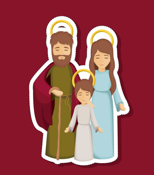 illustrazioni stock, clip art, cartoni animati e icone di tendenza di jesus mary e joseph cartoon design - madonna della salute