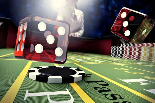 dice throw on craps casino table
