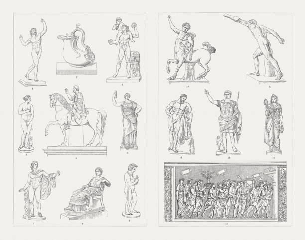 illustrations, cliparts, dessins animés et icônes de grec-romaine et étrusque sculpture art, gravures sur bois, publiés 1897 - bas relief