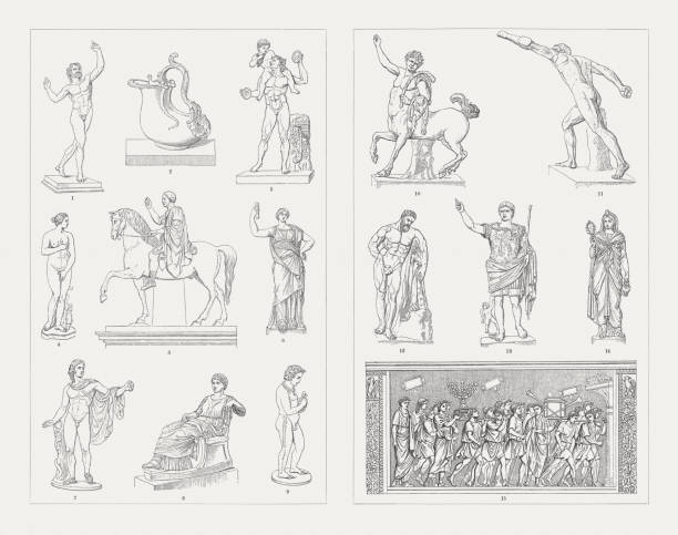 希臘羅馬和伊特魯裡亞雕塑藝術, 木版畫, 出版1897 - 女神 插圖 幅插畫檔、美工圖案、卡通及圖標
