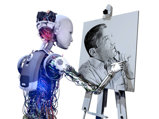 cuadro de dibujo cyborg - robot fotos fotografías e imágenes de stock