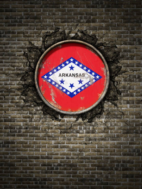 istock Old Arkansas flag in brick wall 937074304