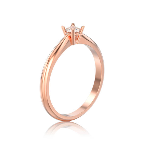 istock 3D illustration isolated rose gold traditional solitaire engagement diamond ring with reflection 937077670