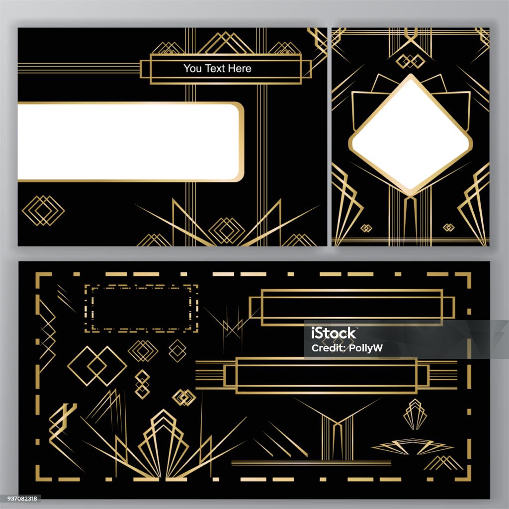 Set art deco diy Art Deco set to do , golden black Abstract background. Templates ,with set of decorations. Art Deco stock vector